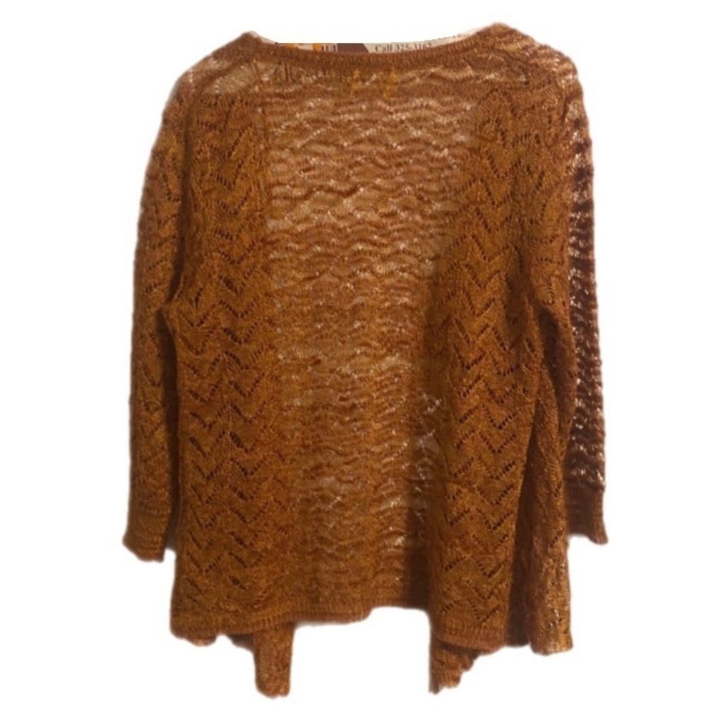 Ruby Rd Open Asymmetrical Crochet Knit Cardigan Sweater Orange Yellow - Picture 2 of 8